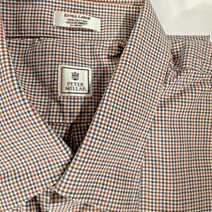 Peter Millar Men's Shirt Extra Large Blue Red Check Long Sleeve Cotton Preppy